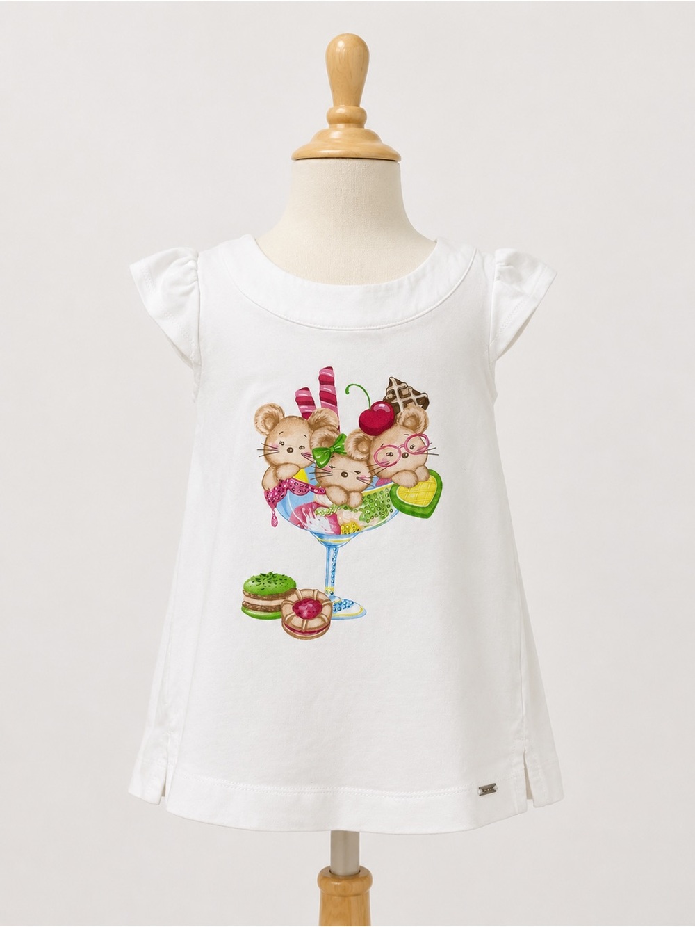 Mayoral Girls 24M Mouse Ice Cream Graphic Tunic Top White 92cm